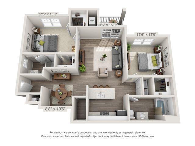 two bedroom two bathroom with garage at The Glades at Hamilton Greene