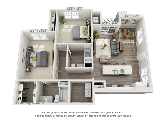 two bedroom with garage at The Glades at Hamilton Greene