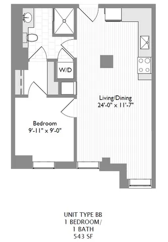 1-Bedroom 1-Bathroom | 543 sqft
