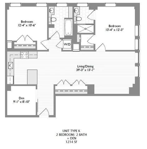 2-Bedroom 2-Bathroom w/ Den 1,208 sqft