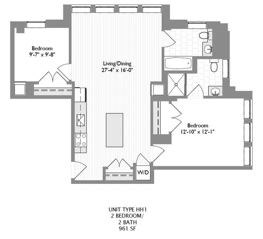 2-Bedroom 2-Bathroom 961 sqft