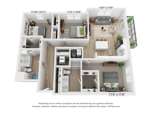 3-Bedroom 2-Bathroom | 1,342 sqft