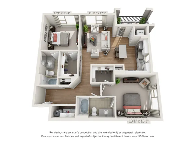 2 Bed, 2 Bath 1141 sf