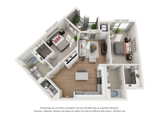 2 Bed, 2 Bath 1097 sf