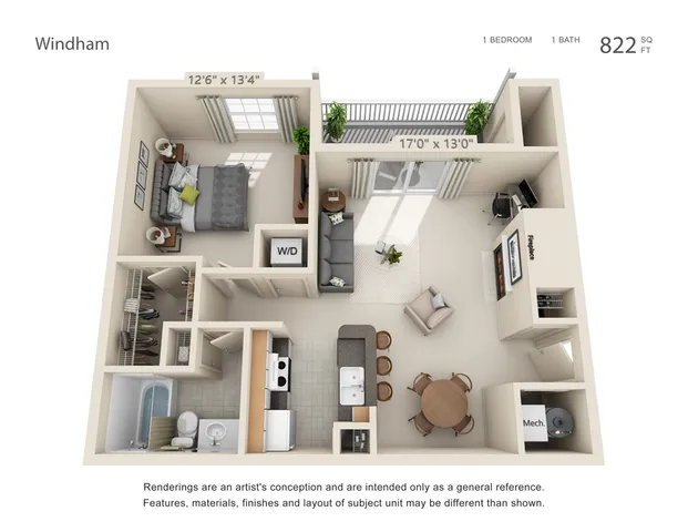 1-Bedroom 1-Bathroom HC | 822 sqft