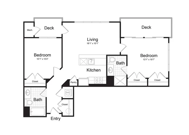 2 bed, 2 bath - 1042sf