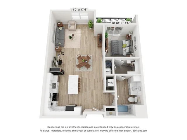 1 bed, 824 SF