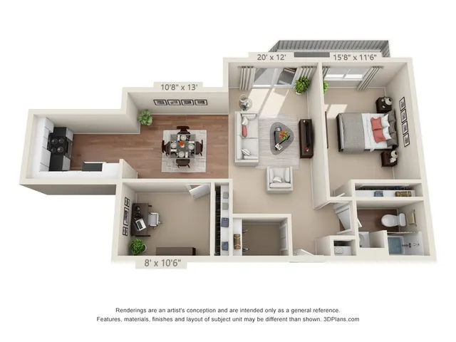 1 bed, 1 bath with den