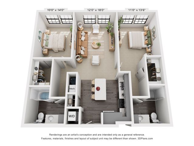 2-Bedroom 2-Bathroom | 1,088 sqft