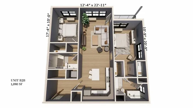 2-Bedroom 2-Bathroom | 1,090 sqft