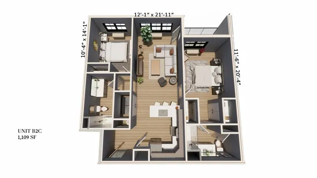 2-Bedroom 2-Bathroom | 1,109 sqft