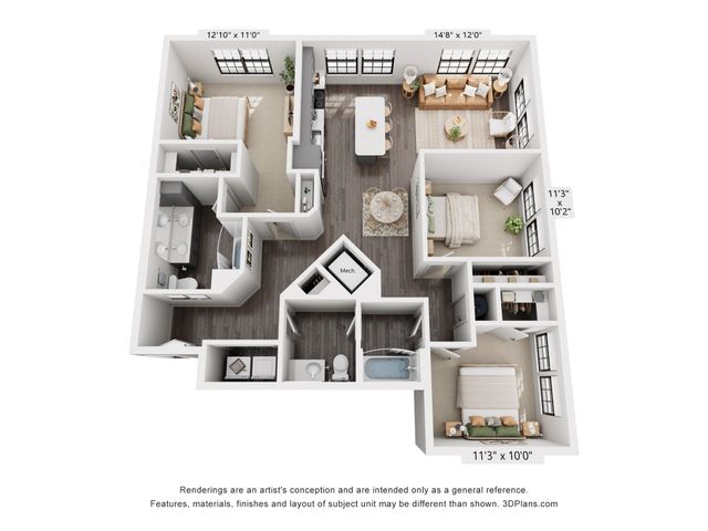 3-Bedroom 2-Bathroom | 1,343 sqft