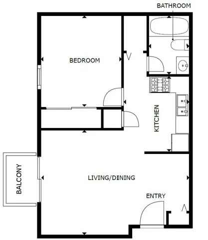 1 Bedroom, 1 Bathroom with Balcony