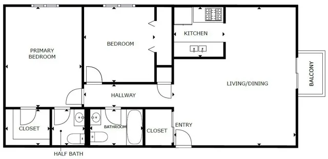 2 Bedroom, 1.5 Bathroom with Balcony