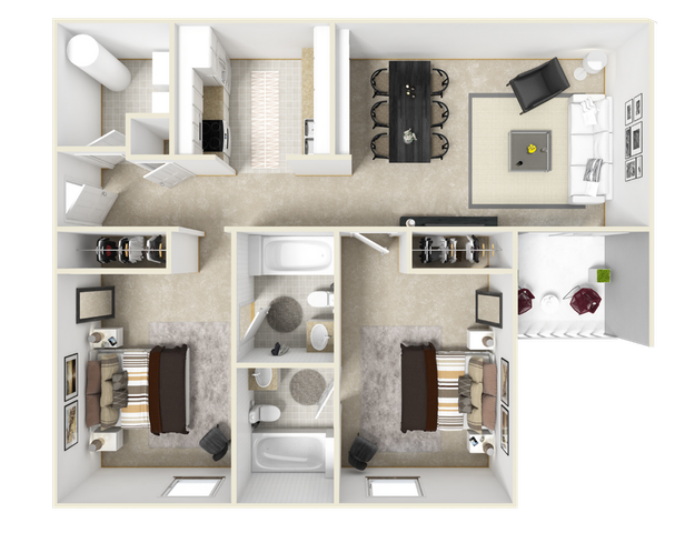 Scholar 2 bedrooms 2 bathrooms floor plan