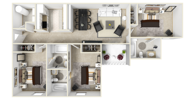 Traditional 3 bedrooms 3 bathrooms floor plan