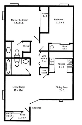 2x2 2 bed 2 bath
