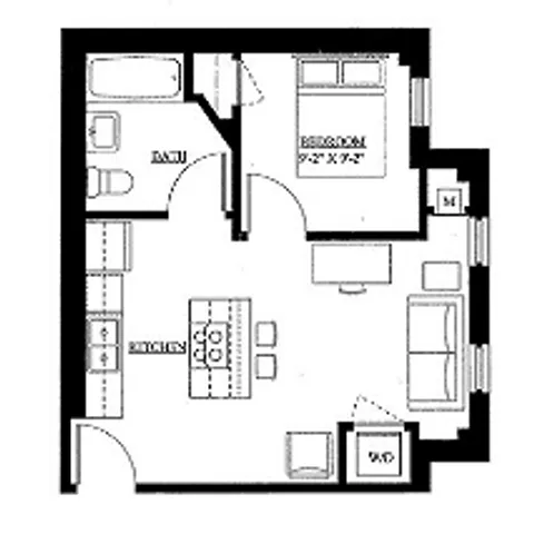 1BR/1BA floor plan. fully furnished apartments at Varsity Campus Apartments Madison Wi