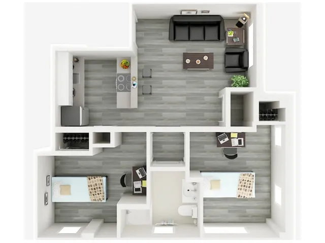Two Bedroom Apartment floorplan. Fully Furnished 2 Bedroom apartments in Madison WI