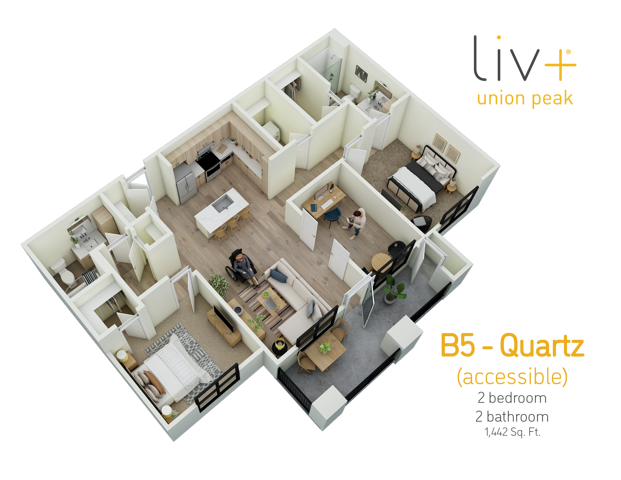 Quartz Accessible2 Bedrooms Floor Plan 3D