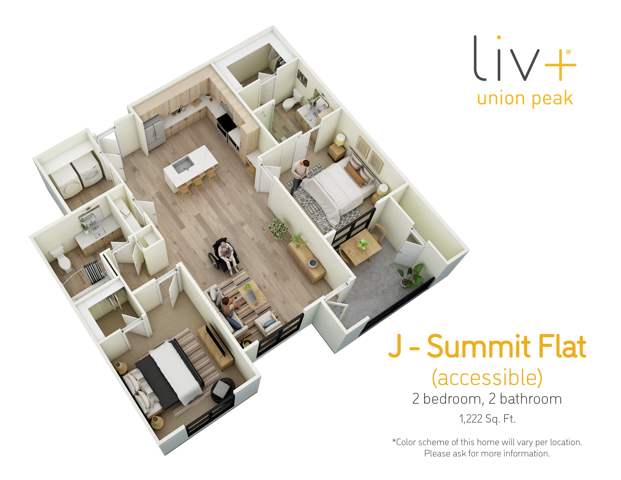 Summit Flat Accessible 2 Bedrooms Floor Plan 3D