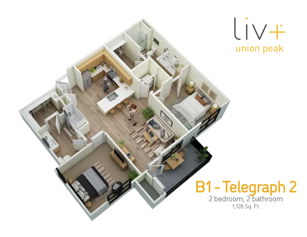 Telegraph 2 Bedrooms Floor plan 3D