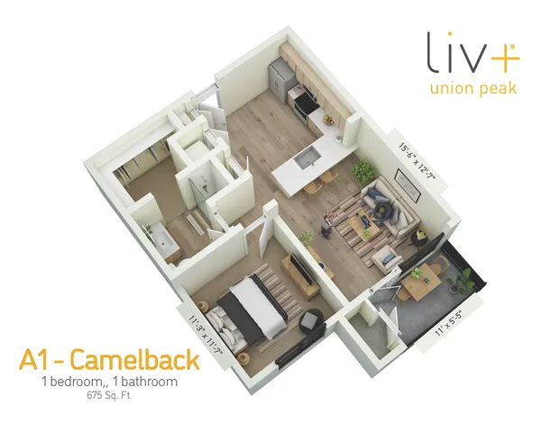 Camelback 1 Bedroom Floor plan 3D