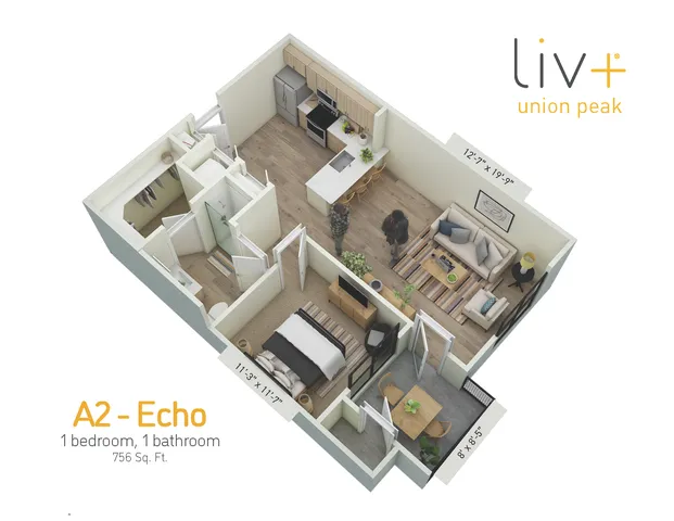 Echo 1 Bedroom Floor plan 3D