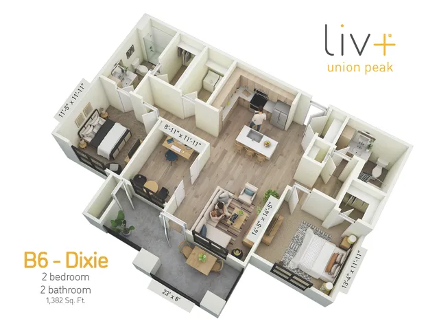 Dixie Bedrooms Floor Plan 3D