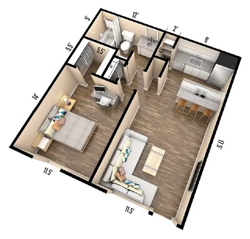 1BR/1BA - A2 - Upgrade