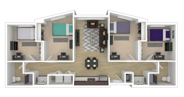 4x2 3D Furnished Floorplan