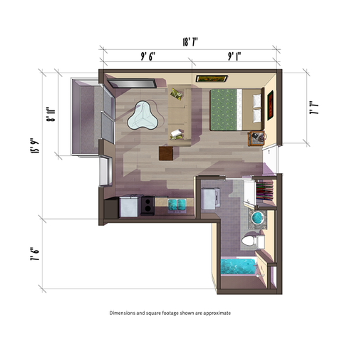 374 square foot studio apartment