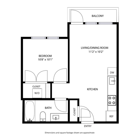 504 square foot one bedroom apartment