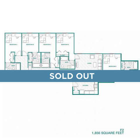 Spacious floor plan featuring 5 bedrooms and a modern living area, totaling 1,856 square feet. This unit is currently sold out.