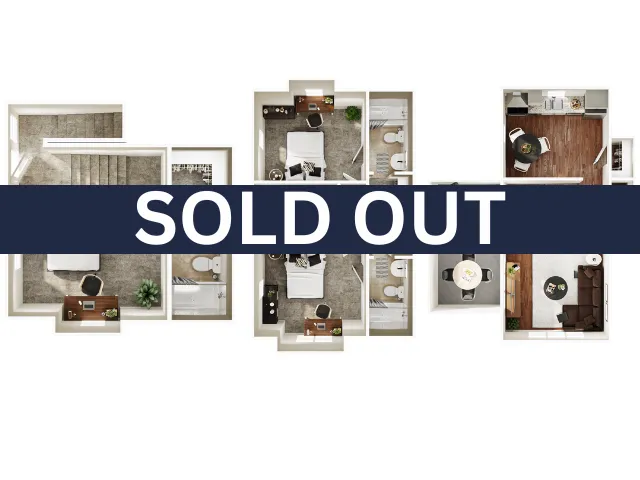 Elegant floor plan showcasing sold-out modern apartment with 3 spacious bedrooms, cozy living area, and well-designed kitchen space.