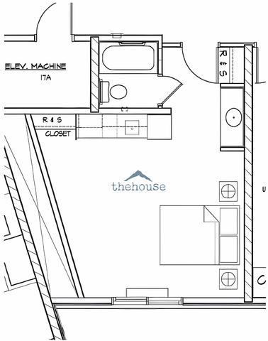 Charming studio apartment floor plan featuring a cozy living area, efficient kitchenette, and modern bathroom layout.