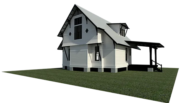 Charming white cottage with black trim and gabled roof set on a manicured lawn.