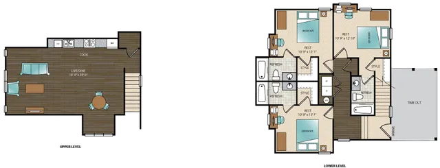 Comprehensive 2D floor plan highlighting 3 bedrooms, dual bathrooms, and an open living-dining space.