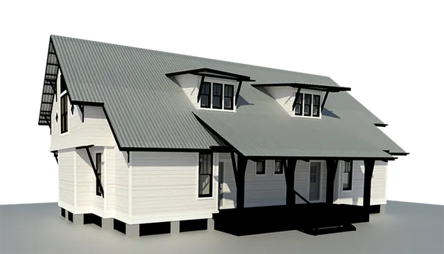 Elegantly designed country-style home with a modern metal roof and prominent dormer windows.