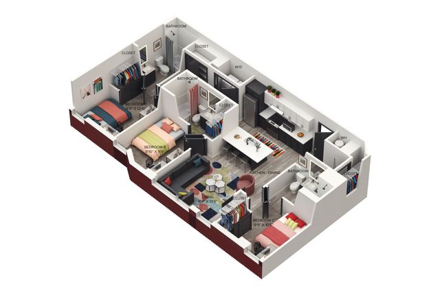 3-Bedroom Apartment at Axton Student Apartments in Madison WI