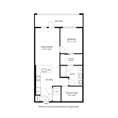 1BR/1BA - The Junction Floorplan