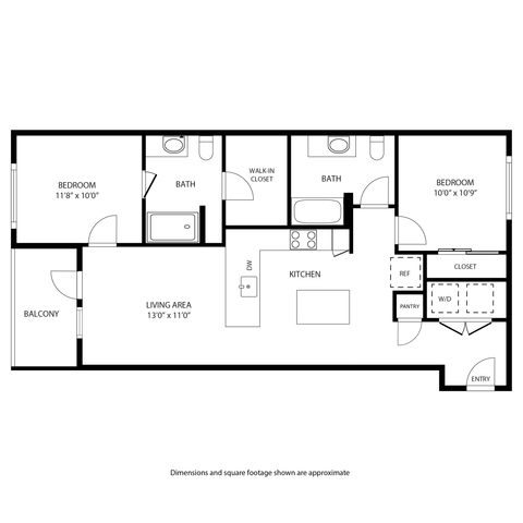 2BR/2BA - The Conductor Floorplan