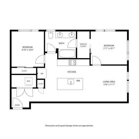 2BR/1BA - The Zephyr Floorplan