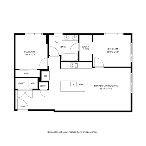 2BR/1BA - The Switchback Floorplan