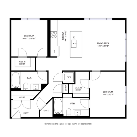 2BR/2BA - The Iron Horse Floorplan