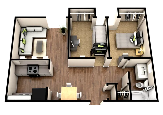 2-Bedroom 3-D Floorplan
