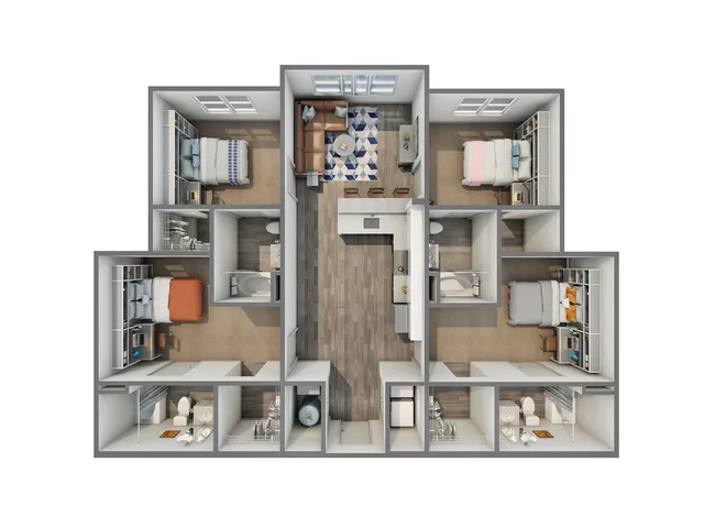 3D Floor Plan of 4x4A