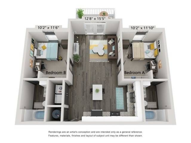 Two Balcony Flat Floorplan