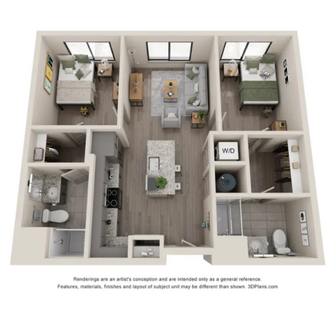The Danville 2BR/2BA. 844 SF