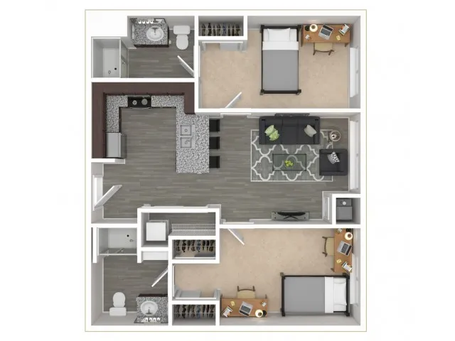 2 bed, 2 bath floorplan is 863 sq. ft.